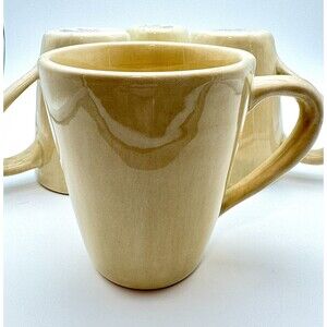 Pottery Barn Sausalito Tan Brown Ceramic Large Coffee Mug Cup Set Of 4